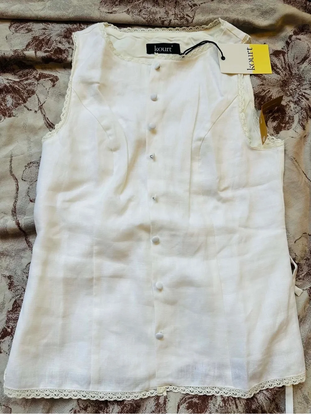 Sleeveless White Button-Front Top with Lace Trim - Picture 6 of 12
